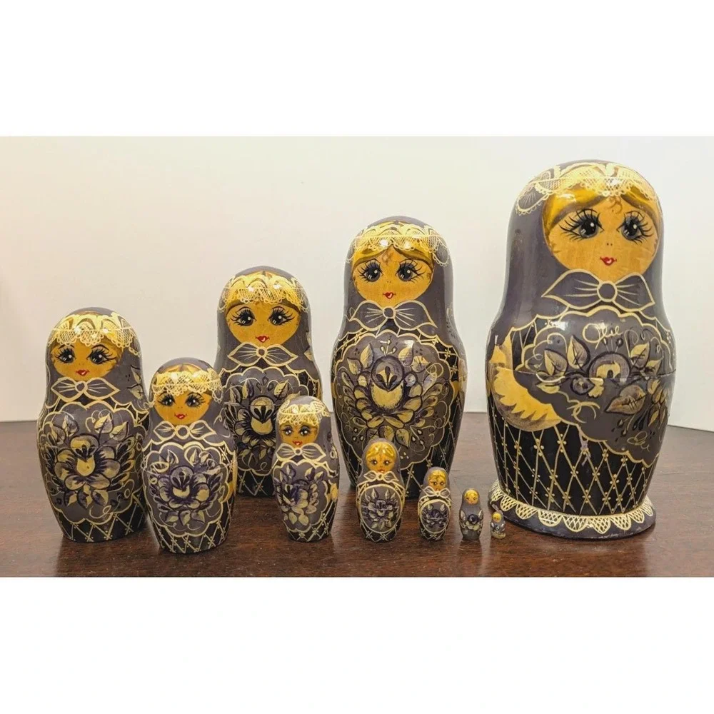 1993 Russian Sergiev Posad Matryoshka Nesting Dolls Set of 10 Signed 8
